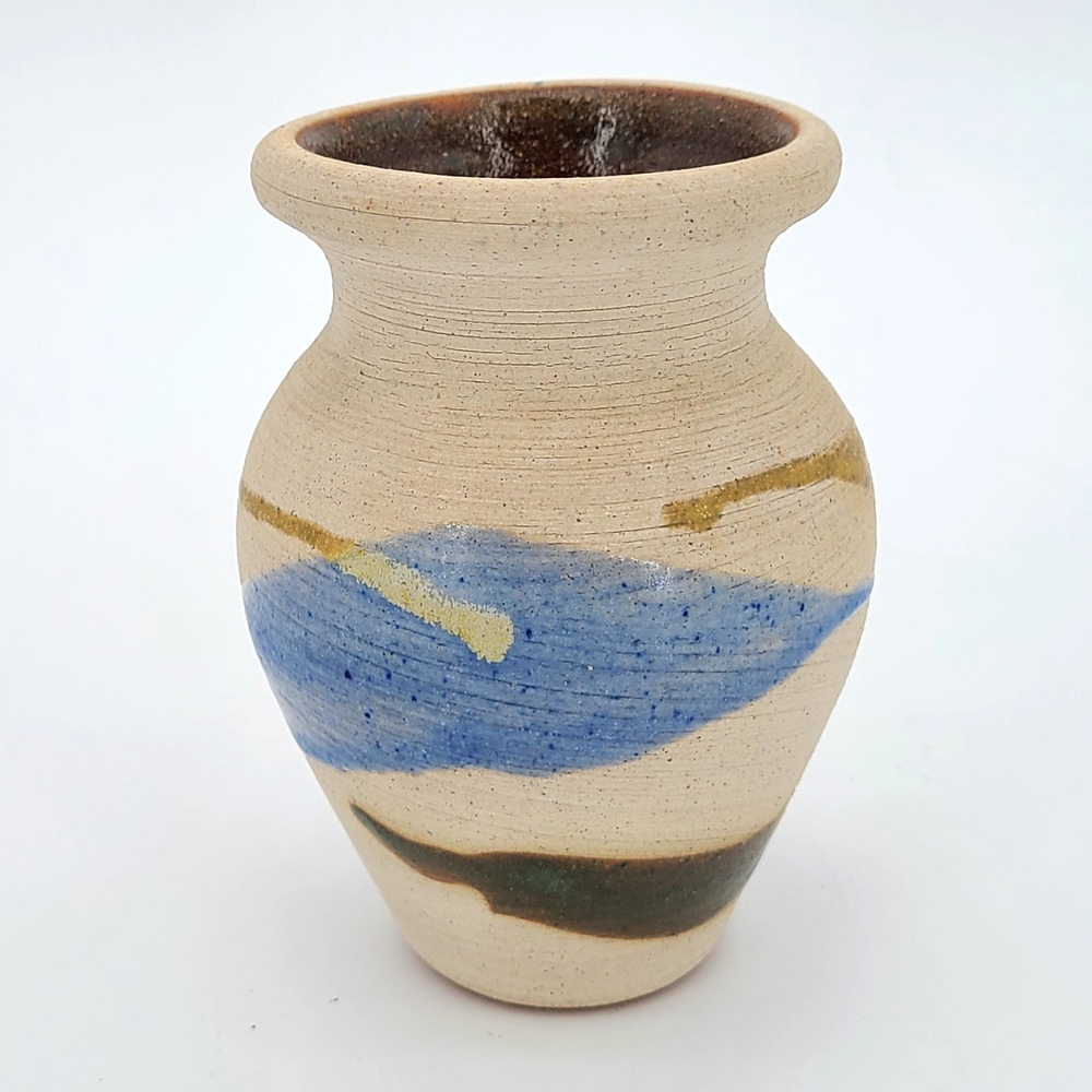 Hector Alfado Signed Blue & Brown Glazed Pottery New Zealand 4 1/2" Southwestern